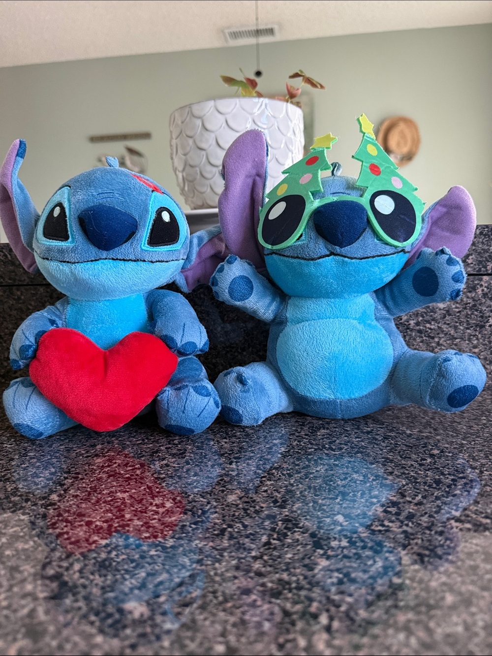 Disney Par of Holiday Stitch Plush Pair Valentines Heart and Christmas  Glasses